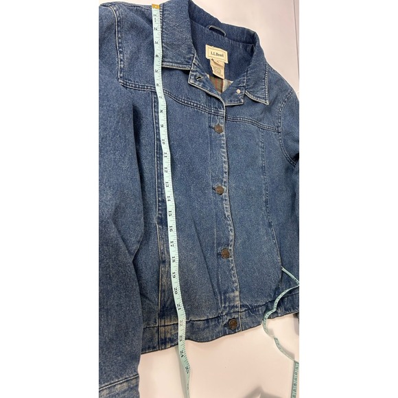 Vtg LL Bean Women's Denim Jacket Plaid Lined Shacket Blue Button Up Large 0 YR85 - Picture 4 of 9
